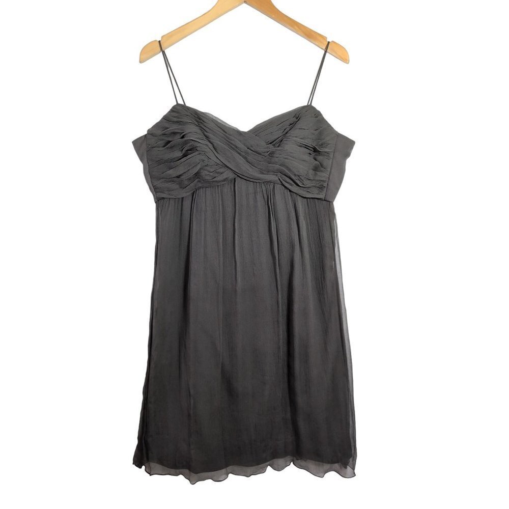 Amsale Cocktail Dress Womens 12 Gray Silk Chiffon Spaghetti Strap Knee Length